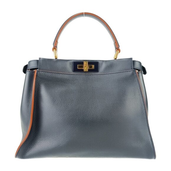FENDI Navy Leather Peekaboo Shoulder Bag - Picture 3 of 9
